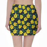 Drawing Daffodil Flower Pattern Print Pencil Mini Skirt