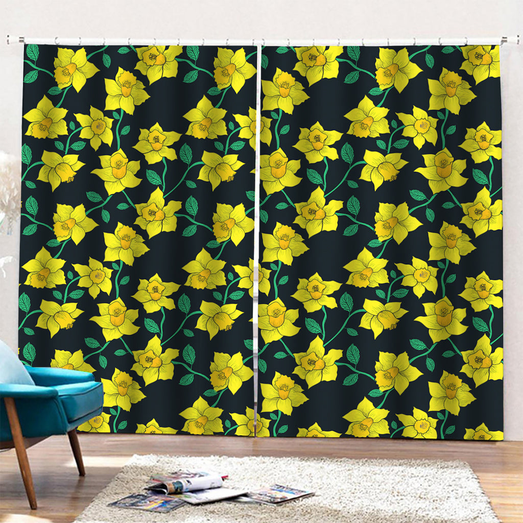 Drawing Daffodil Flower Pattern Print Pencil Pleat Curtains