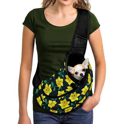Drawing Daffodil Flower Pattern Print Pet Sling Carrier