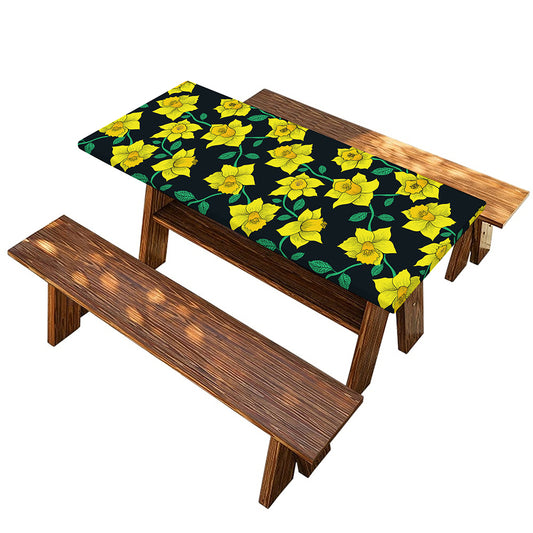 Drawing Daffodil Flower Pattern Print Picnic Table Cover