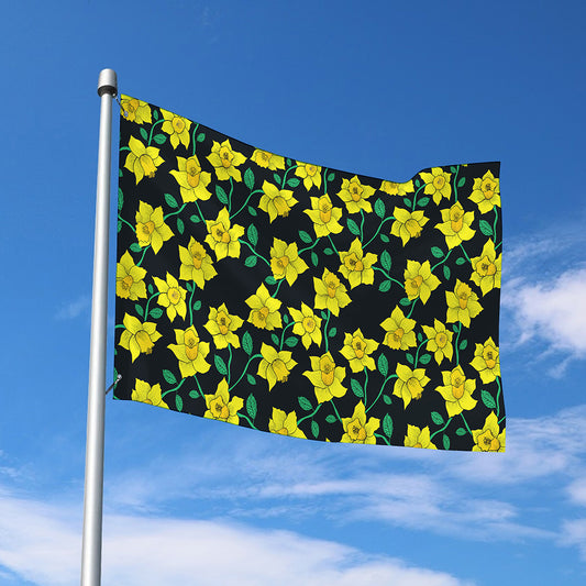 Drawing Daffodil Flower Pattern Print Polyester Flag