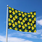 Drawing Daffodil Flower Pattern Print Polyester Flag