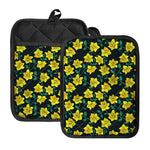 Drawing Daffodil Flower Pattern Print Pot Holders With Pocket