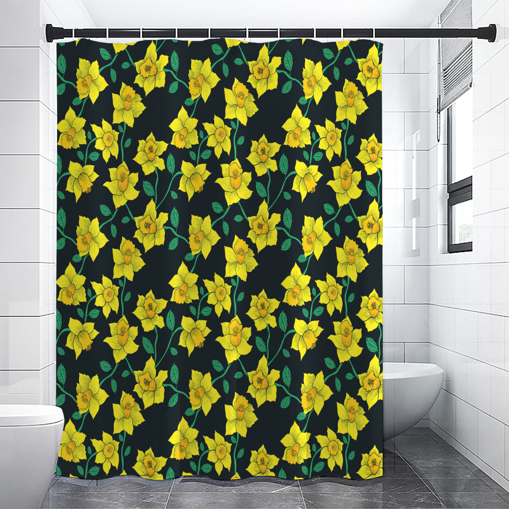 Drawing Daffodil Flower Pattern Print Premium Shower Curtain