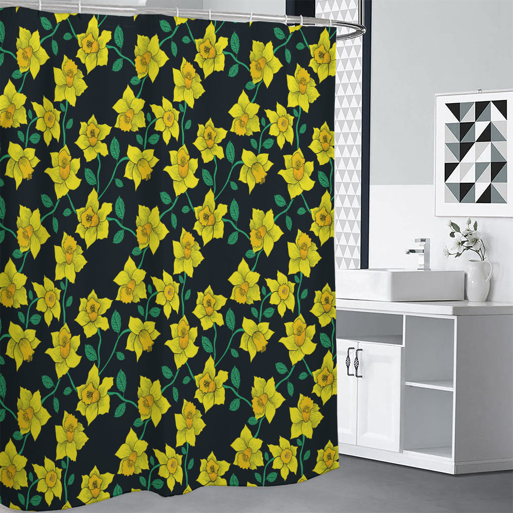 Drawing Daffodil Flower Pattern Print Premium Shower Curtain