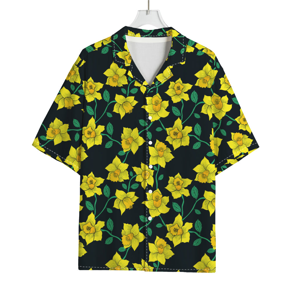 Drawing Daffodil Flower Pattern Print Rayon Hawaiian Shirt