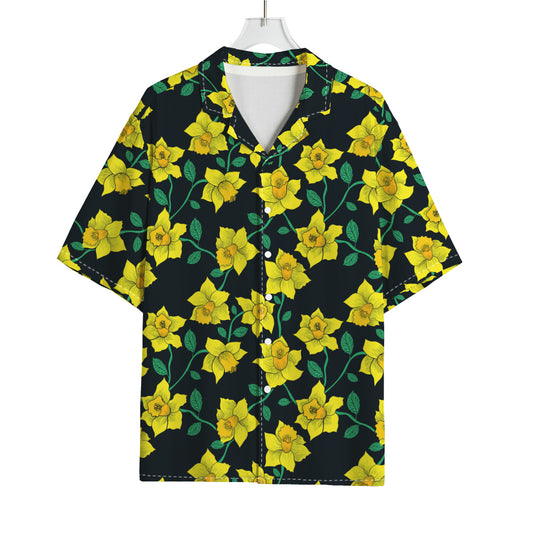 Drawing Daffodil Flower Pattern Print Rayon Hawaiian Shirt