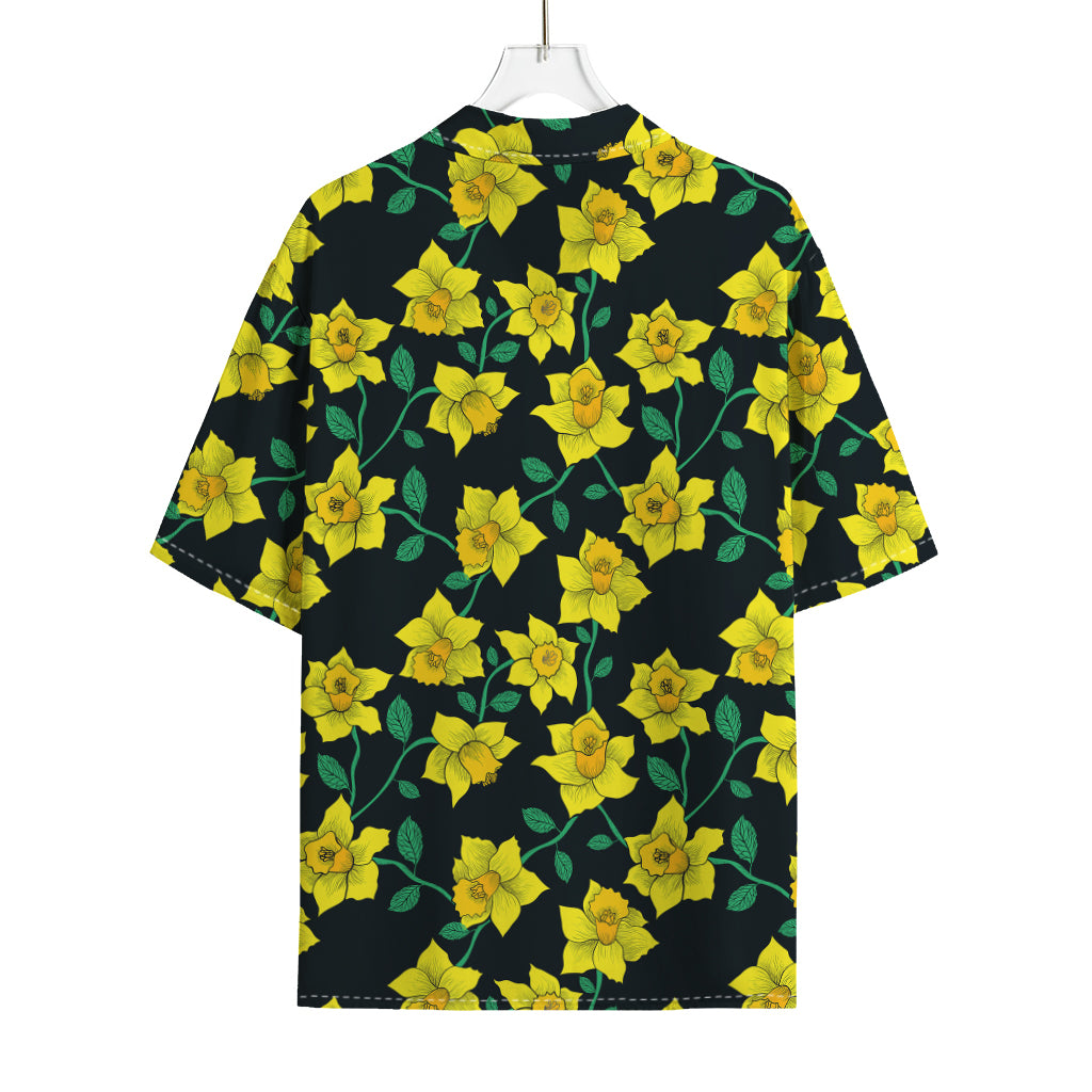 Drawing Daffodil Flower Pattern Print Rayon Hawaiian Shirt
