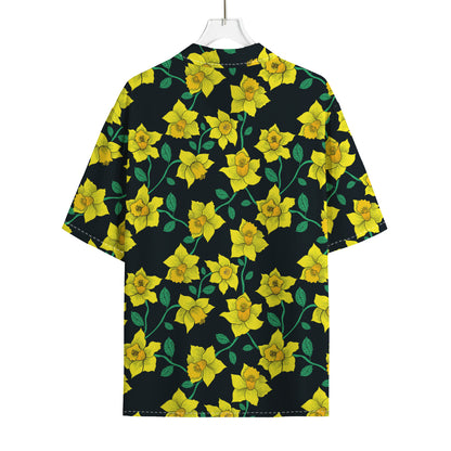 Drawing Daffodil Flower Pattern Print Rayon Hawaiian Shirt