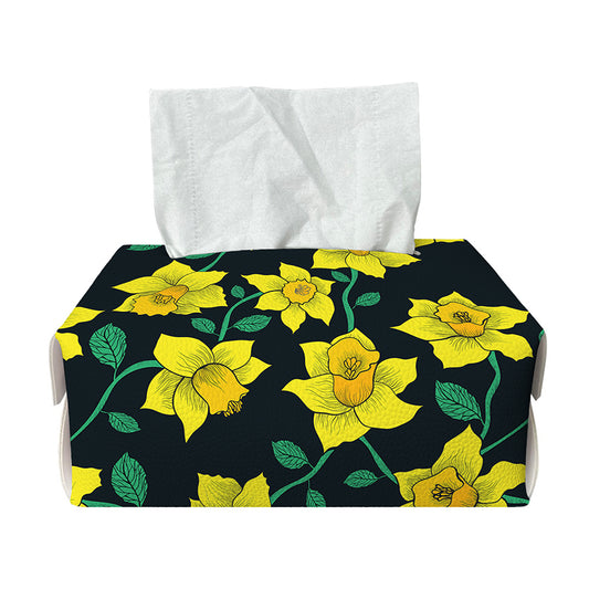 Drawing Daffodil Flower Pattern Print Rectangle Tissue Box Cover