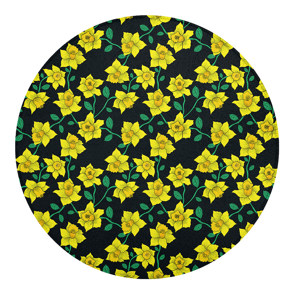 Drawing Daffodil Flower Pattern Print Round Blanket