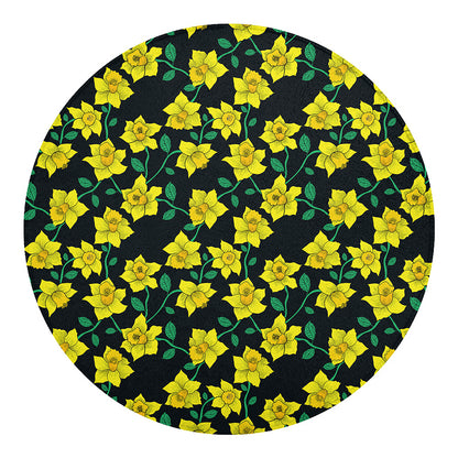 Drawing Daffodil Flower Pattern Print Round Blanket