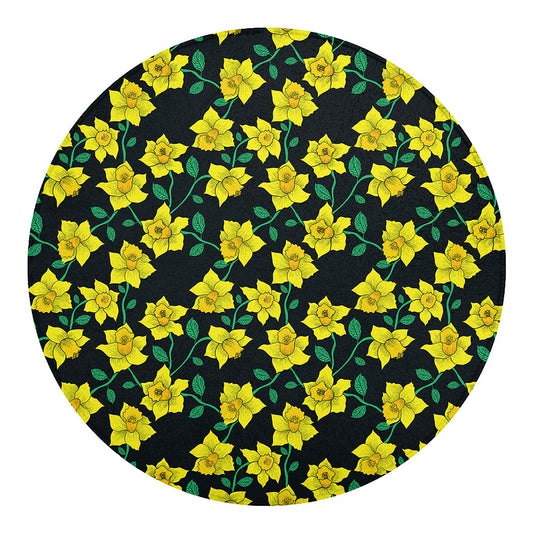 Drawing Daffodil Flower Pattern Print Round Blanket