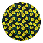 Drawing Daffodil Flower Pattern Print Round Blanket