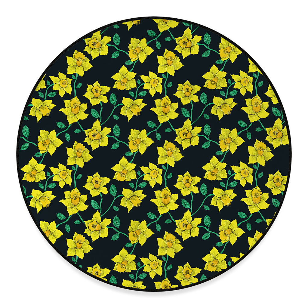 Drawing Daffodil Flower Pattern Print Round Floor Mat
