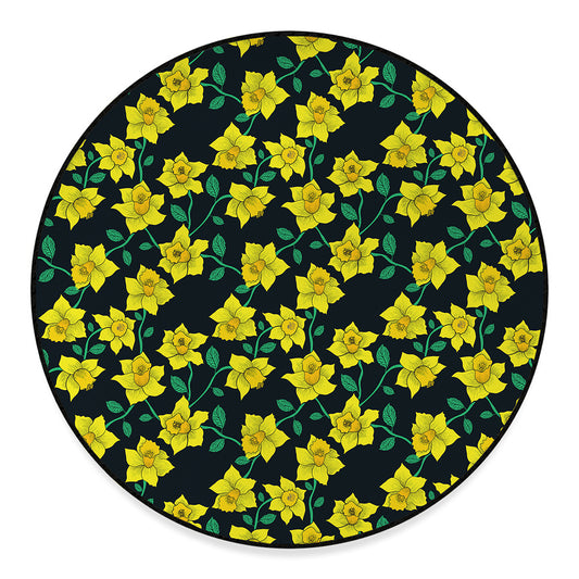 Drawing Daffodil Flower Pattern Print Round Floor Mat