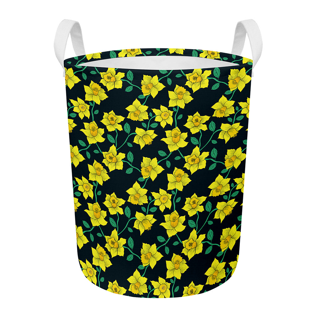 Drawing Daffodil Flower Pattern Print Round Laundry Basket