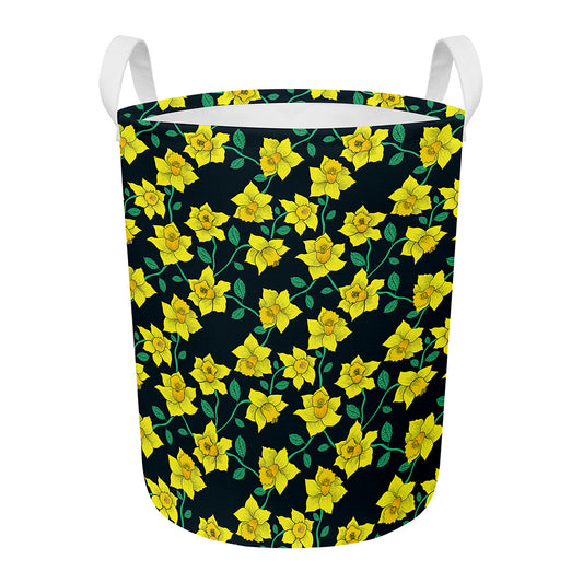 Drawing Daffodil Flower Pattern Print Round Laundry Basket