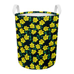 Drawing Daffodil Flower Pattern Print Round Laundry Basket