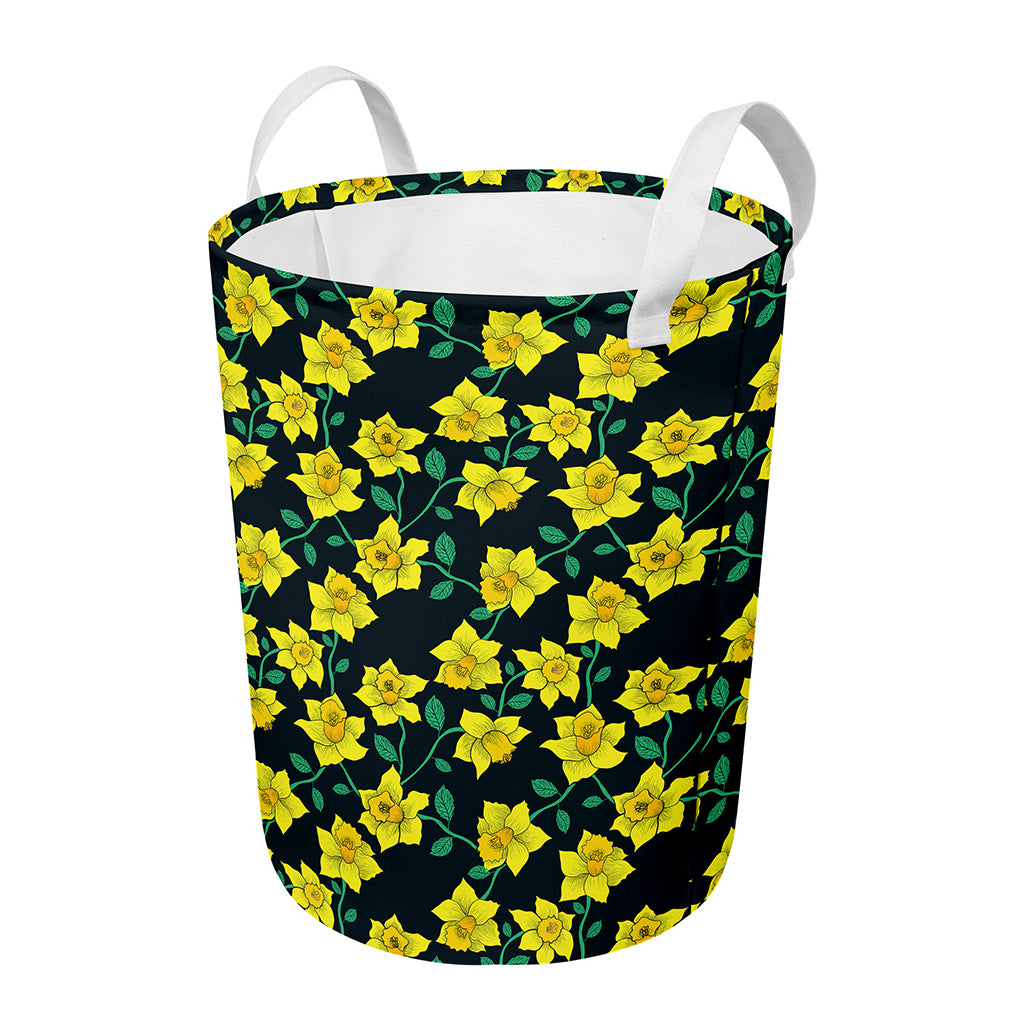 Drawing Daffodil Flower Pattern Print Round Laundry Basket