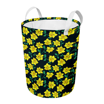Drawing Daffodil Flower Pattern Print Round Laundry Basket