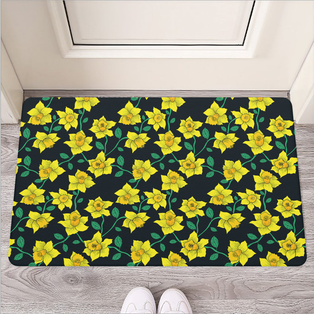 Drawing Daffodil Flower Pattern Print Rubber Doormat