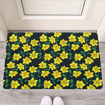 Drawing Daffodil Flower Pattern Print Rubber Doormat