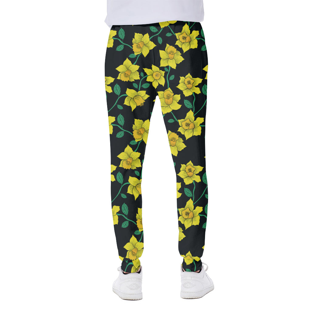 Drawing Daffodil Flower Pattern Print Scuba Joggers