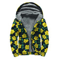 Drawing Daffodil Flower Pattern Print Sherpa Lined Zip Up Hoodie
