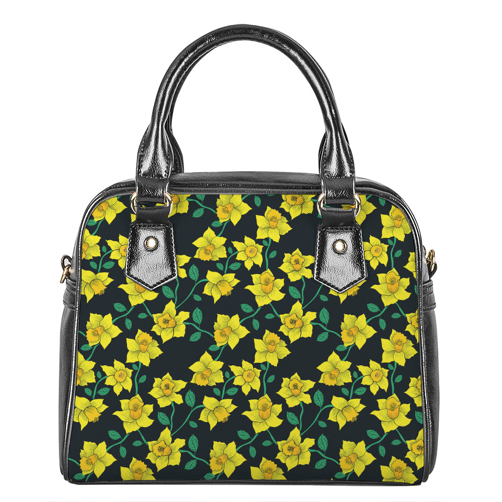 Drawing Daffodil Flower Pattern Print Shoulder Handbag