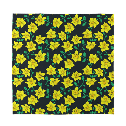 Drawing Daffodil Flower Pattern Print Silk Bandana