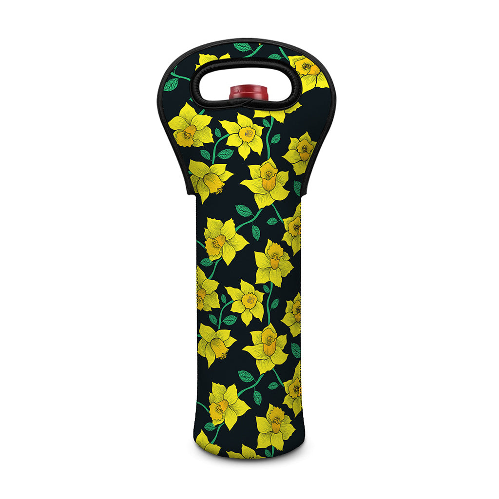 Drawing Daffodil Flower Pattern Print Single Neoprene Wine Tote