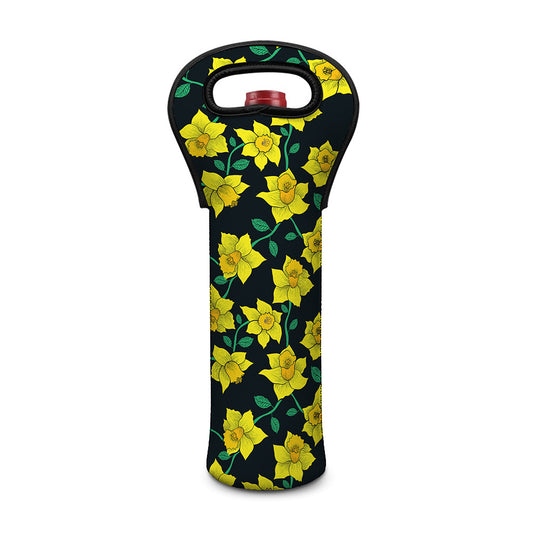 Drawing Daffodil Flower Pattern Print Single Neoprene Wine Tote