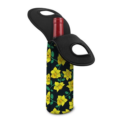 Drawing Daffodil Flower Pattern Print Single Neoprene Wine Tote