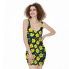 Drawing Daffodil Flower Pattern Print Sleeveless Bodycon Dress