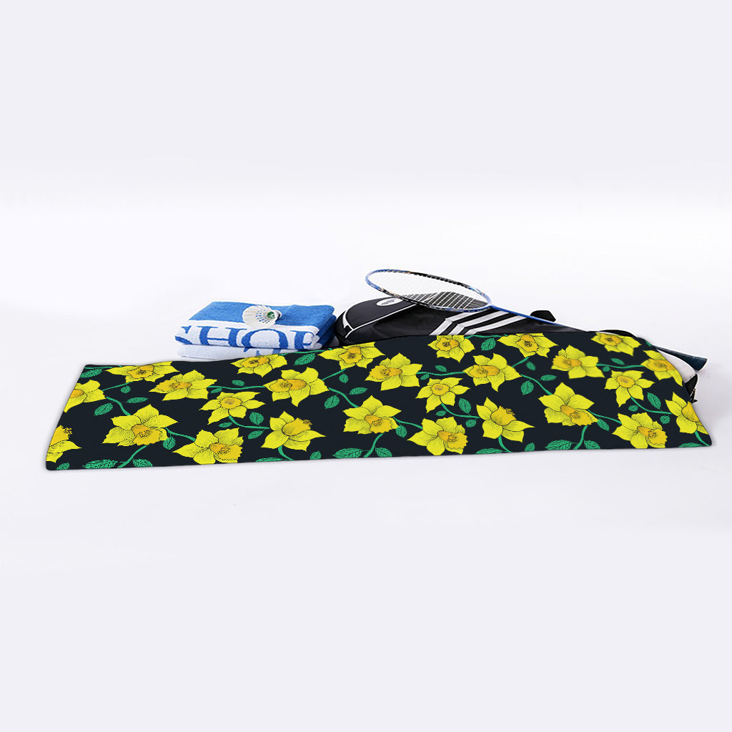 Drawing Daffodil Flower Pattern Print Sports Towel