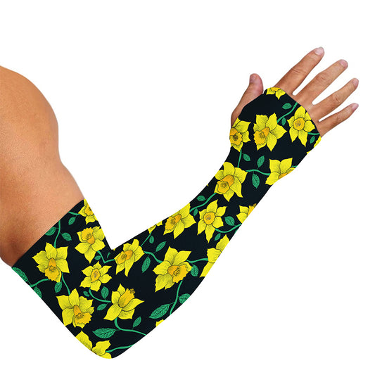 Drawing Daffodil Flower Pattern Print Sun Protection Arm Sleeves