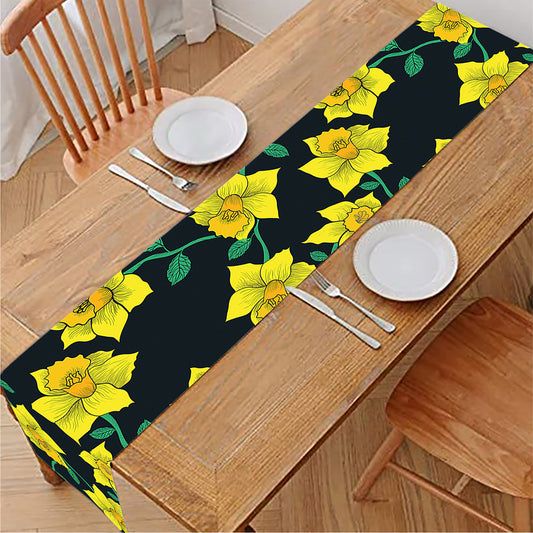 Drawing Daffodil Flower Pattern Print Table Runner