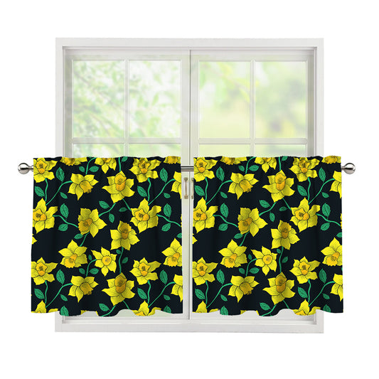 Drawing Daffodil Flower Pattern Print Tier Curtains