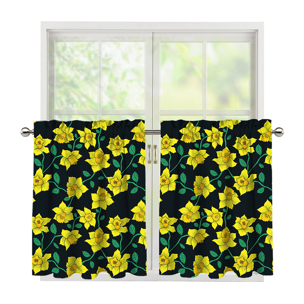 Drawing Daffodil Flower Pattern Print Tier Curtains