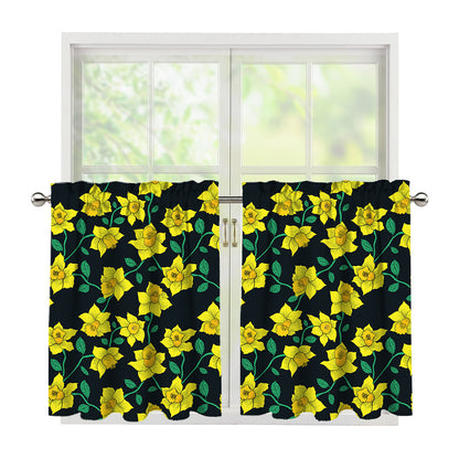 Drawing Daffodil Flower Pattern Print Tier Curtains