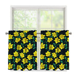Drawing Daffodil Flower Pattern Print Tier Curtains