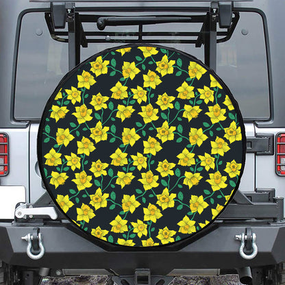Drawing Daffodil Flower Pattern Print Tire Cover