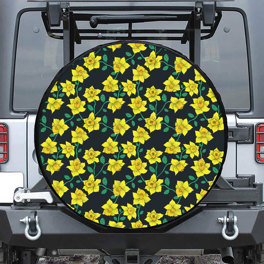 Drawing Daffodil Flower Pattern Print Tire Cover