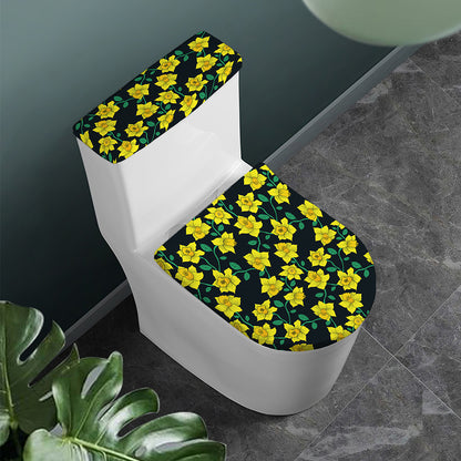 Drawing Daffodil Flower Pattern Print Toilet Lid And Tank Cover Set