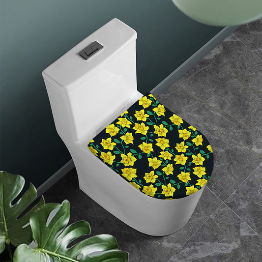 Drawing Daffodil Flower Pattern Print Toilet Lid Cover