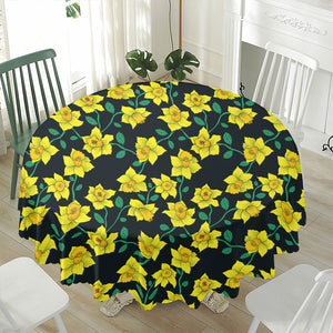 Drawing Daffodil Flower Pattern Print Waterproof Round Tablecloth