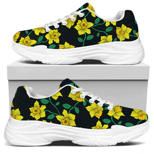 Drawing Daffodil Flower Pattern Print White Chunky Shoes