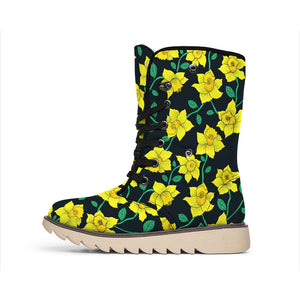 Drawing Daffodil Flower Pattern Print Winter Boots