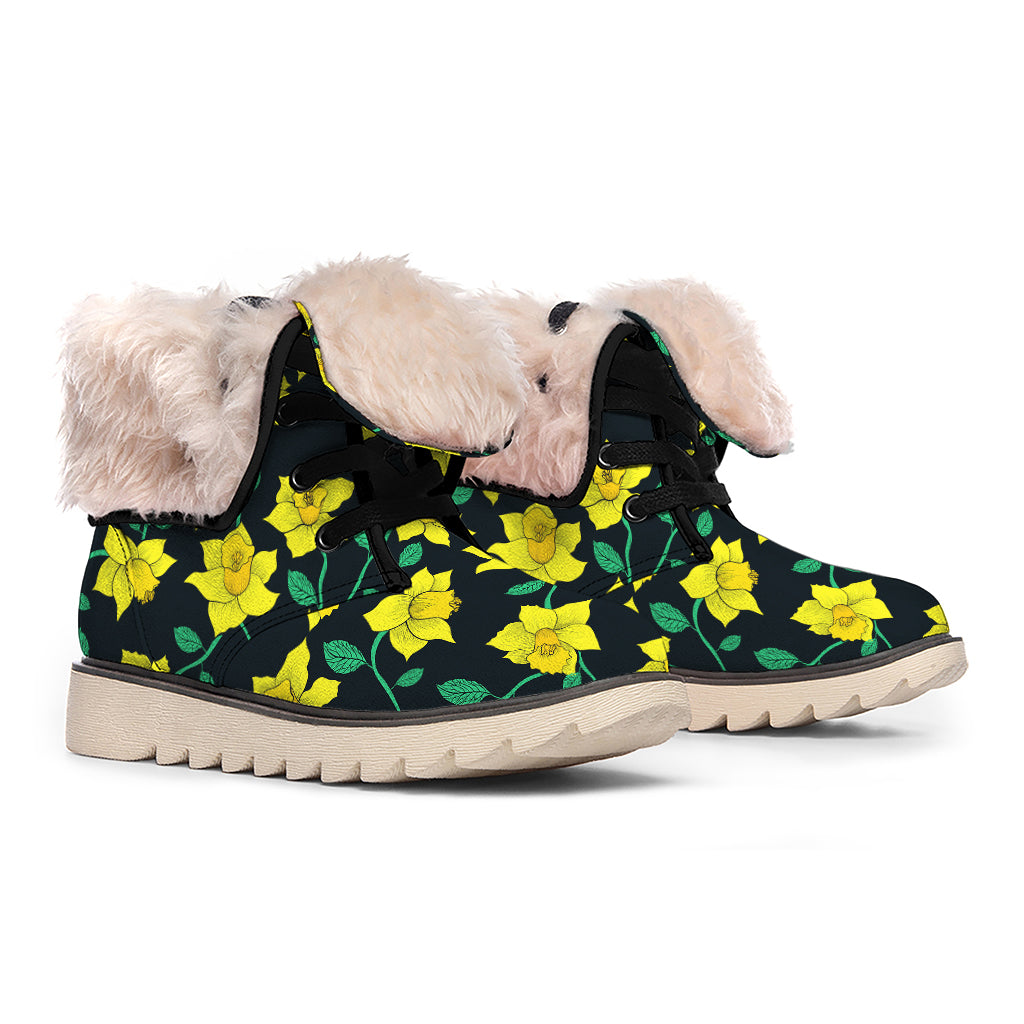 Drawing Daffodil Flower Pattern Print Winter Boots